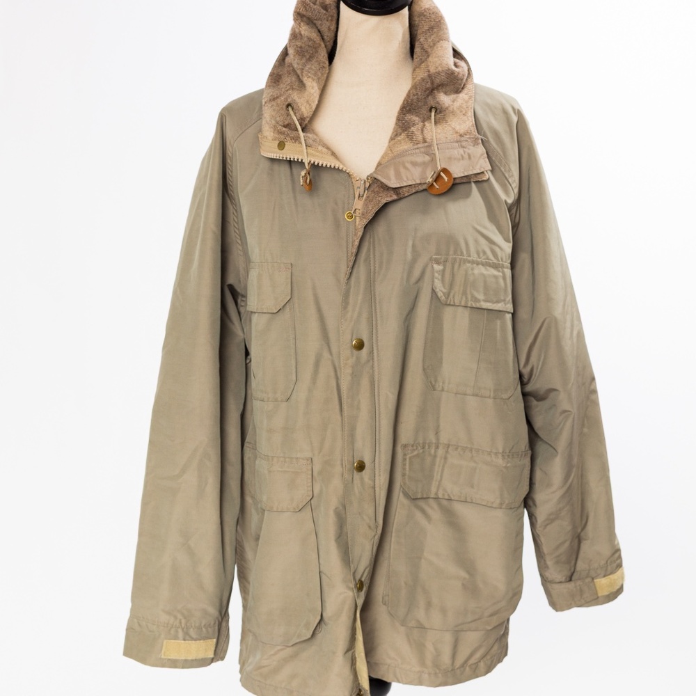 Vintage Woolrich utility jacket wool lined hooded olive & tan men's XL
